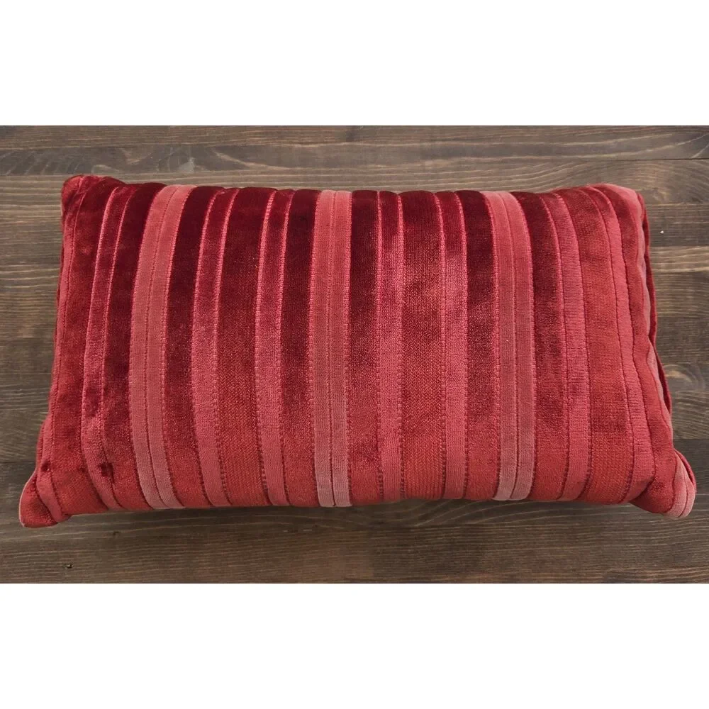 Red Velvet Striped Lumbar Throw Pillow 16.5